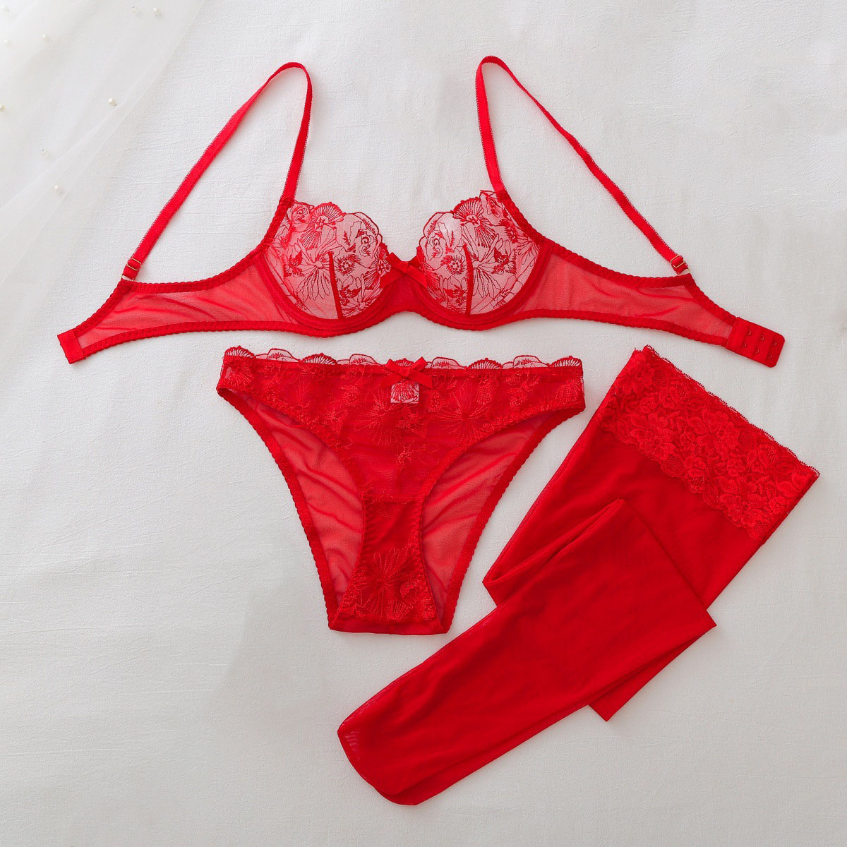 Sheer Bra Lace - Ensemble érotique en résille transparente pour